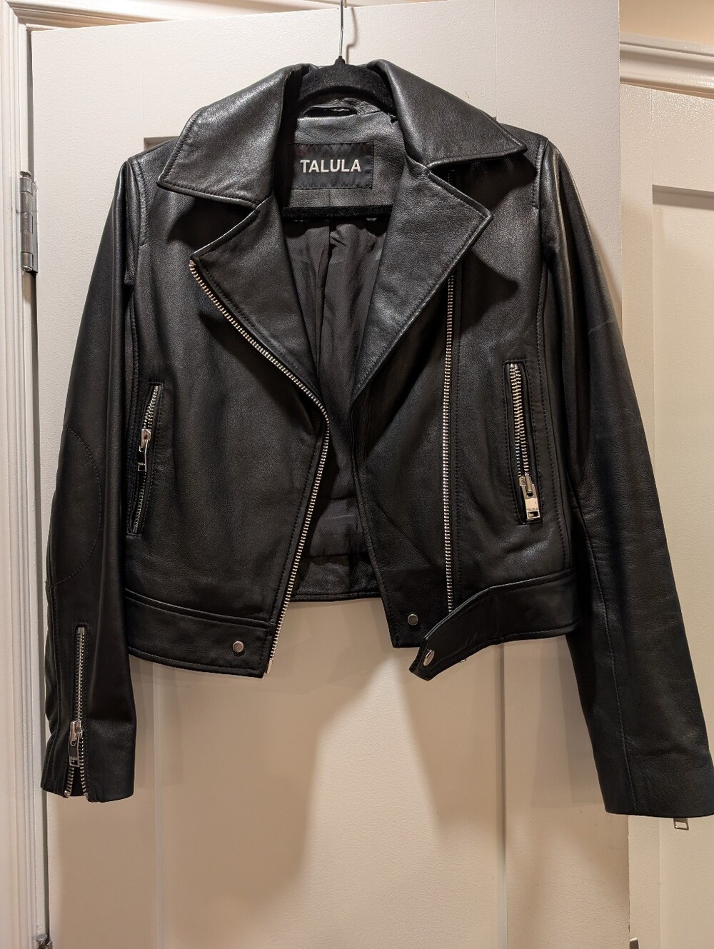 Aritzia Talula Leather Cropped Moto Jacket,XS